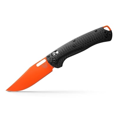 Сгъваем нож BENCHMADE Taggedout с черна карбонова дръжка и оранжево острие